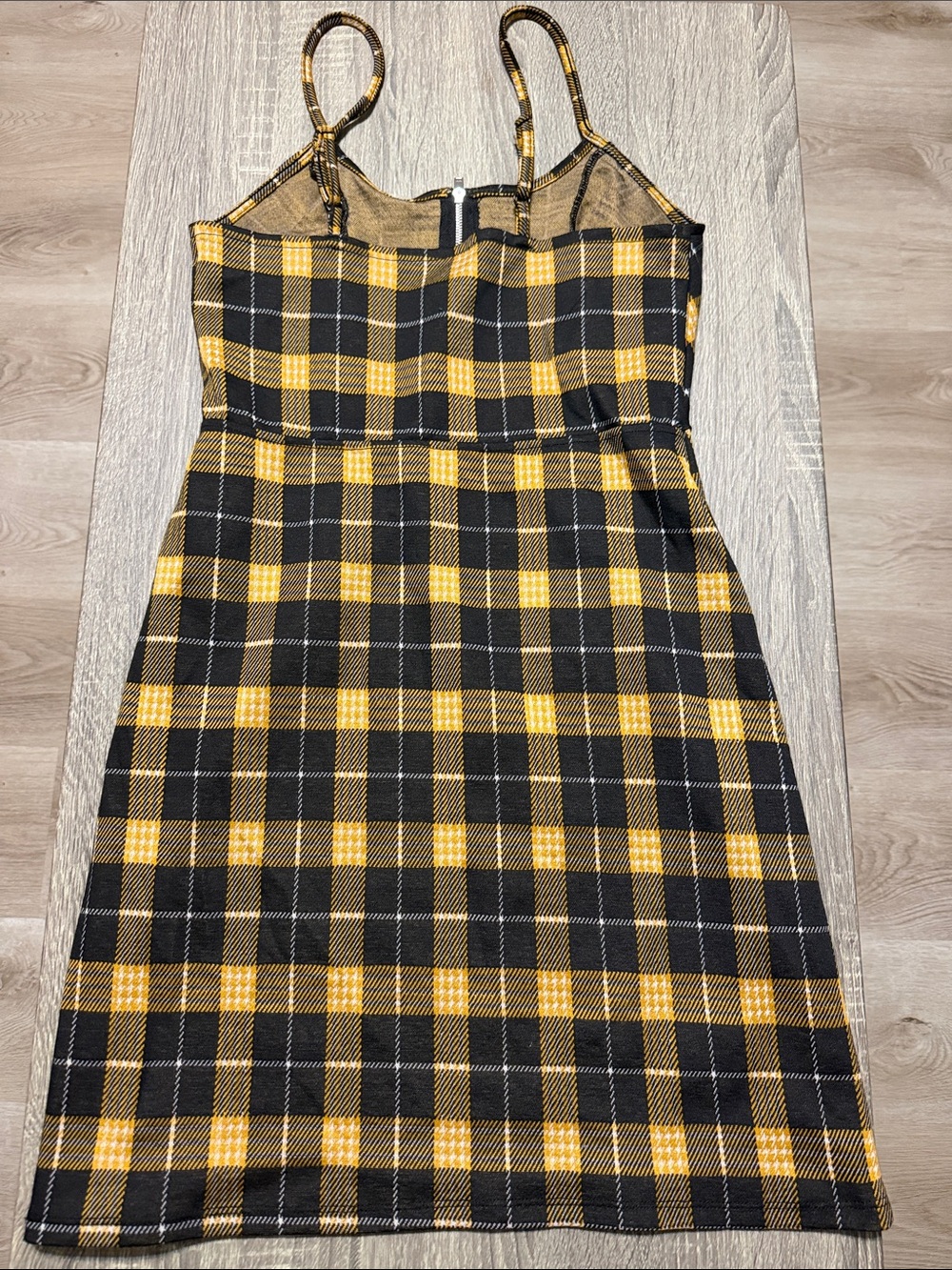 Yellow Black Plaid Spaghetti Strap Dress